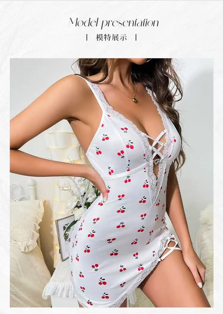 Women's Sexy Pajama Set - Summer Nightgown, Spaghetti Strap Sleepwear, Mid-Length Skirt, Temptation Lingerie, Comfortable Home Wear for Ladies showcase 8