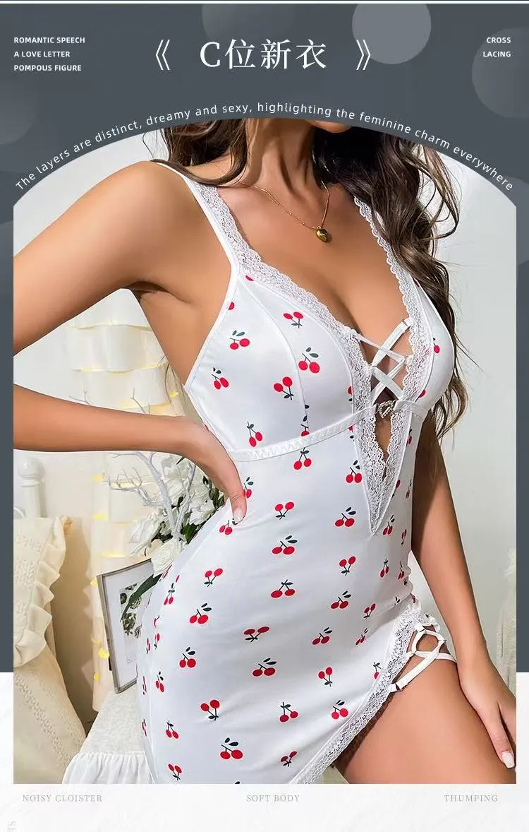 Women's Sexy Pajama Set - Summer Nightgown, Spaghetti Strap Sleepwear, Mid-Length Skirt, Temptation Lingerie, Comfortable Home Wear for Ladies showcase 2