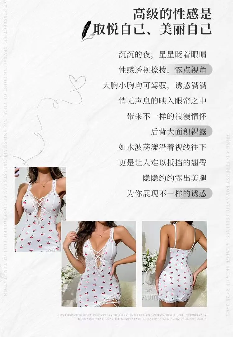 Women's Sexy Pajama Set - Summer Nightgown, Spaghetti Strap Sleepwear, Mid-Length Skirt, Temptation Lingerie, Comfortable Home Wear for Ladies showcase 3