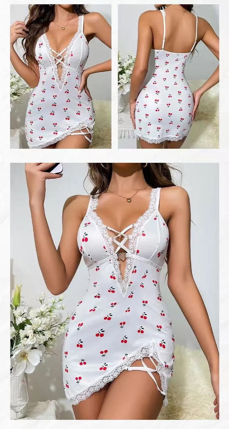 Women's Sexy Pajama Set - Summer Nightgown, Spaghetti Strap Sleepwear, Mid-Length Skirt, Temptation Lingerie, Comfortable Home Wear for Ladies showcase 7