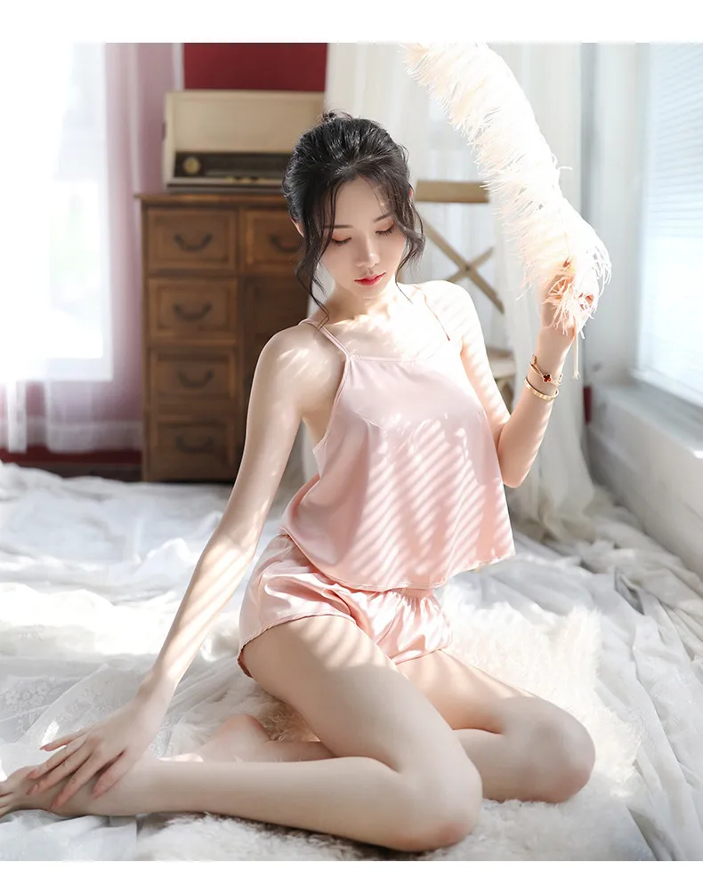 Women's Sexy Lingerie Set - Ice Silk Backless Strap Sleepwear - Seductive Nightwear for Women - Comfortable Home Wear showcase 6