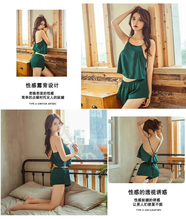 Women's Sexy Lingerie Set - Ice Silk Backless Strap Sleepwear - Seductive Nightwear for Women - Comfortable Home Wear showcase 4