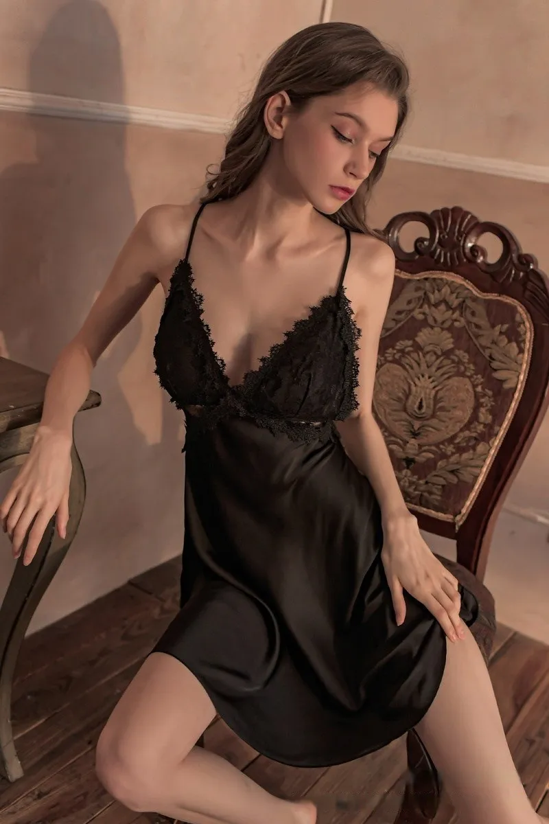 Women's Sexy Satin Lingerie Deep V-Neck Slip Dress Nightgown - Silky Sleepwear for Bedroom, Honeymoon, Valentine's Day - Comfortable and Stylish showcase 5