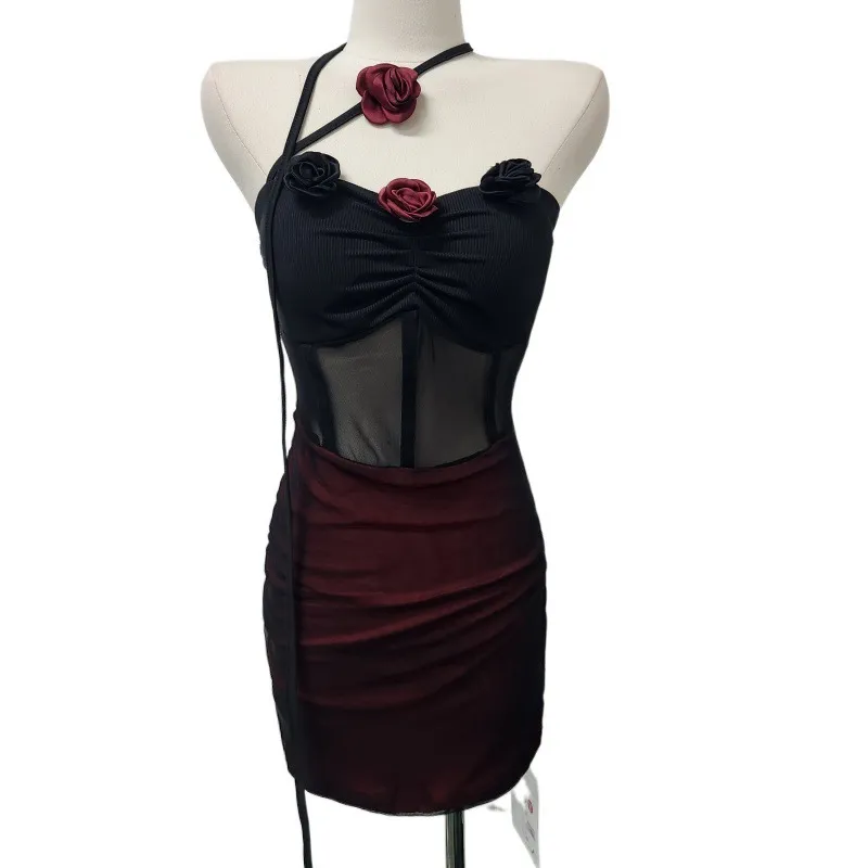 Women's Sexy Lingerie Mesh Bodycon Dress Set - Floral Patchwork, Pure Desire Style, Contrast Color - Nightwear, Loungewear, Sleepwear thumbnail 5