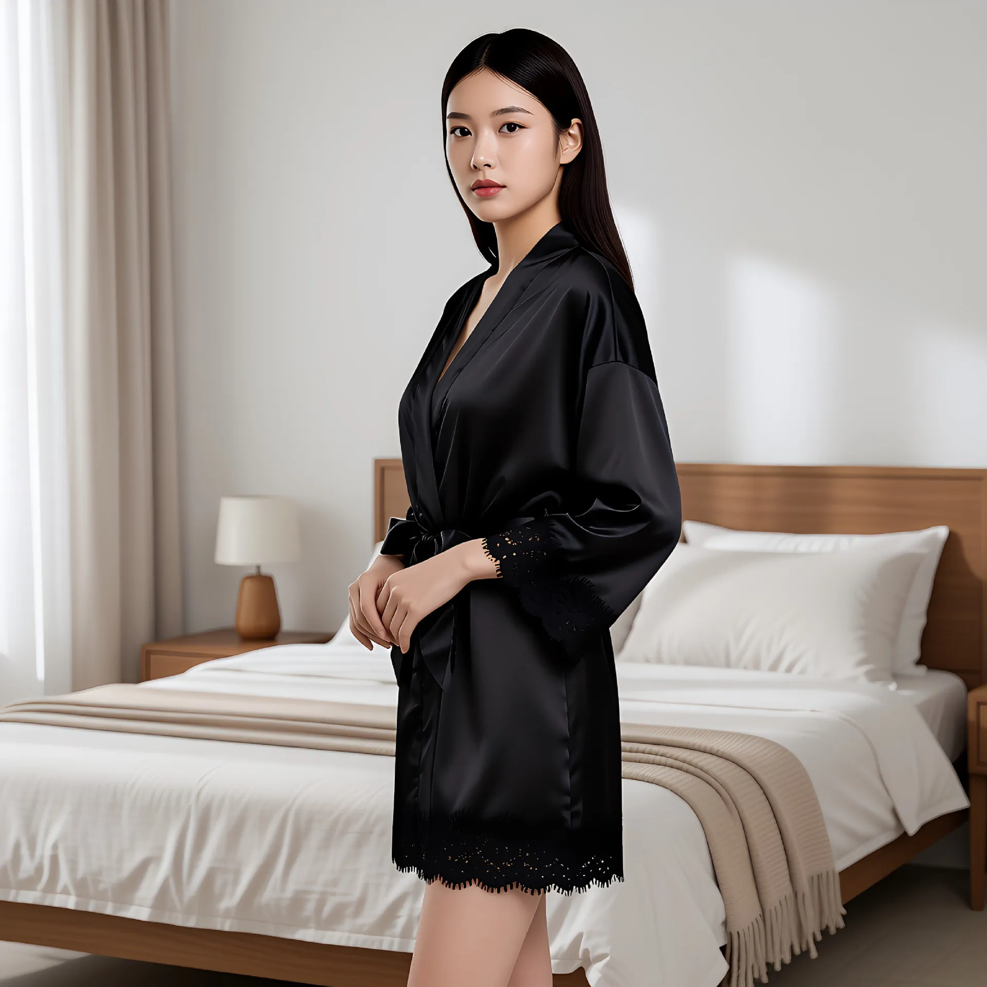 Women's Sexy Lingerie Robe Set - Erotic Sleepwear, Roleplay Costume, Open Front Nightgown - Seductive Loungewear for Bedroom thumbnail 4