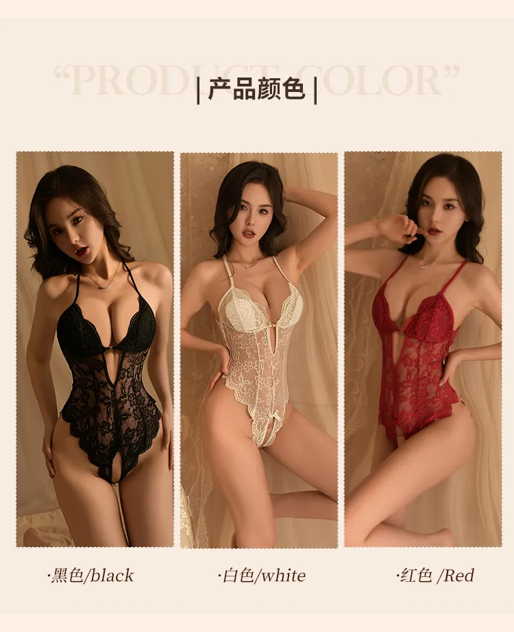 Women's Sexy Lace Lingerie Jumpsuit - Temptation Nightwear, See-Through Pajamas, Open Crotch Bodysuit, Free Uniform, Hot Erotic Sleepwear for Women showcase 6
