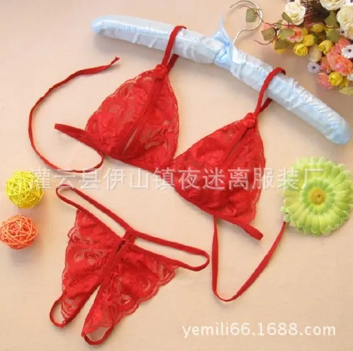 Women's Sexy Lace Lingerie Set - Transparent Open Crotch Thong, Temptation Underwear, Three-Point Design - Wholesale Available thumbnail 2