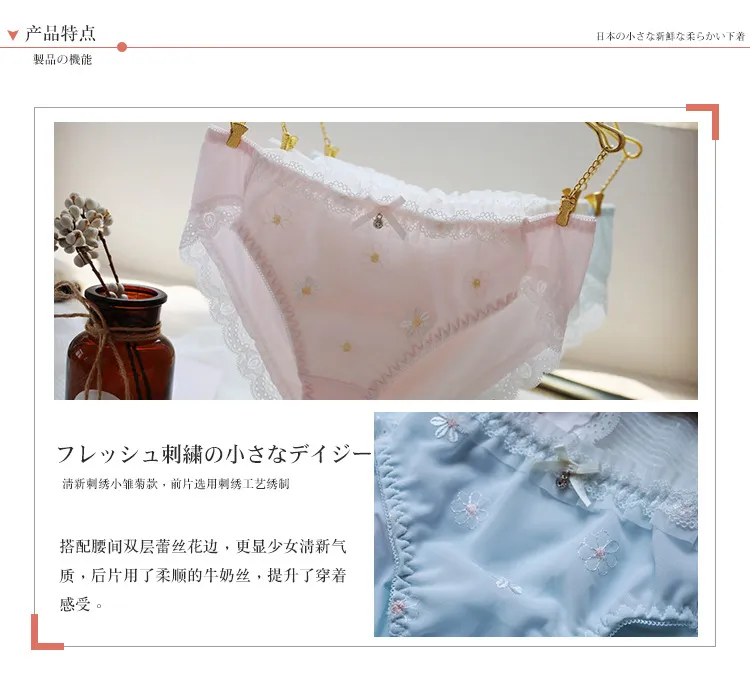 Women's Sexy Embroidered Floral Panties - Mid-Waist Silk Briefs Plus Size Lingerie - Cute Japanese Style Underwear for Ladies showcase 6