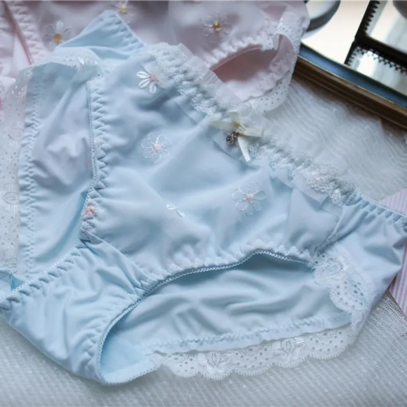 Women's Sexy Embroidered Floral Panties - Mid-Waist Silk Briefs Plus Size Lingerie - Cute Japanese Style Underwear for Ladies thumbnail 6