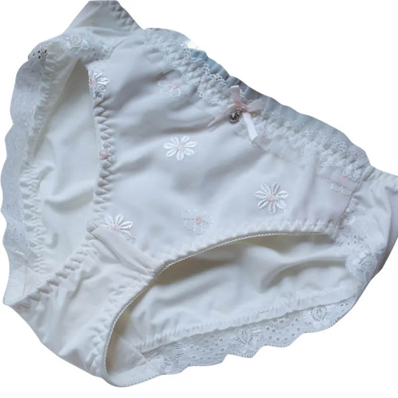 Women's Sexy Embroidered Floral Panties - Mid-Waist Silk Briefs Plus Size Lingerie - Cute Japanese Style Underwear for Ladies thumbnail 5