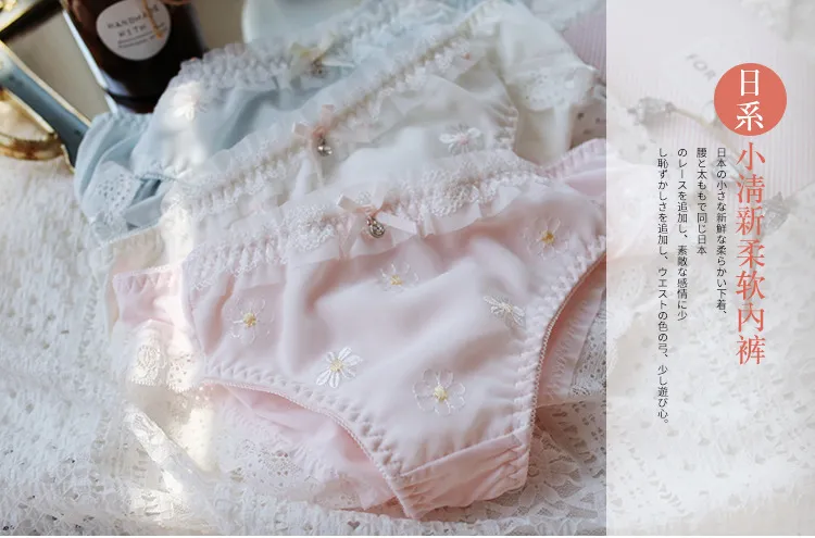 Women's Sexy Embroidered Floral Panties - Mid-Waist Silk Briefs Plus Size Lingerie - Cute Japanese Style Underwear for Ladies showcase 2