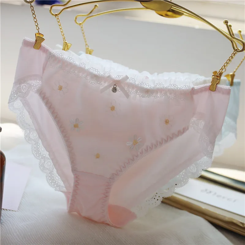 Women's Sexy Embroidered Floral Panties - Mid-Waist Silk Briefs Plus Size Lingerie - Cute Japanese Style Underwear for Ladies thumbnail 1