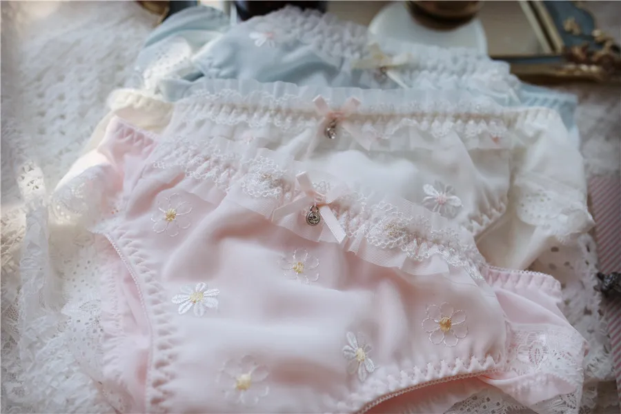 Women's Sexy Embroidered Floral Panties - Mid-Waist Silk Briefs Plus Size Lingerie - Cute Japanese Style Underwear for Ladies showcase 14