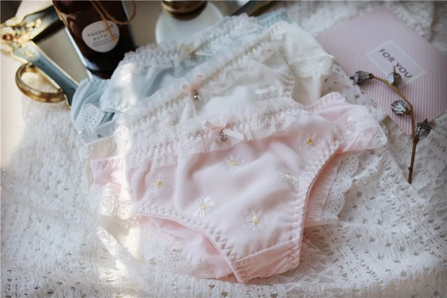 Women's Sexy Embroidered Floral Panties - Mid-Waist Silk Briefs Plus Size Lingerie - Cute Japanese Style Underwear for Ladies showcase 13