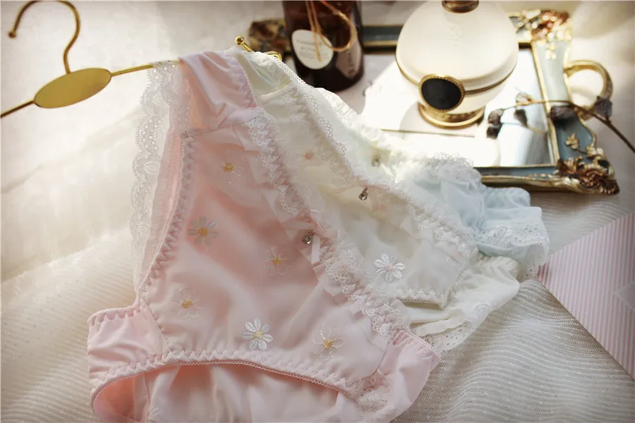 Women's Sexy Embroidered Floral Panties - Mid-Waist Silk Briefs Plus Size Lingerie - Cute Japanese Style Underwear for Ladies showcase 16