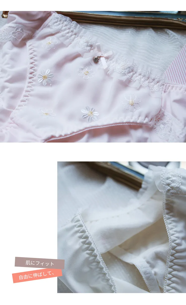 Women's Sexy Embroidered Floral Panties - Mid-Waist Silk Briefs Plus Size Lingerie - Cute Japanese Style Underwear for Ladies showcase 10