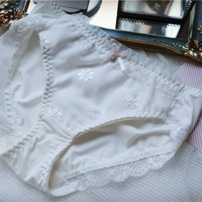 Women's Sexy Embroidered Floral Panties - Mid-Waist Silk Briefs Plus Size Lingerie - Cute Japanese Style Underwear for Ladies thumbnail 7