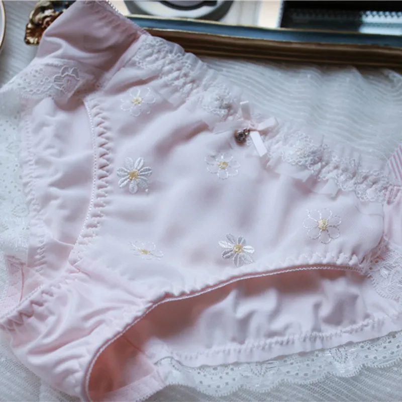 Women's Sexy Embroidered Floral Panties - Mid-Waist Silk Briefs Plus Size Lingerie - Cute Japanese Style Underwear for Ladies thumbnail 8