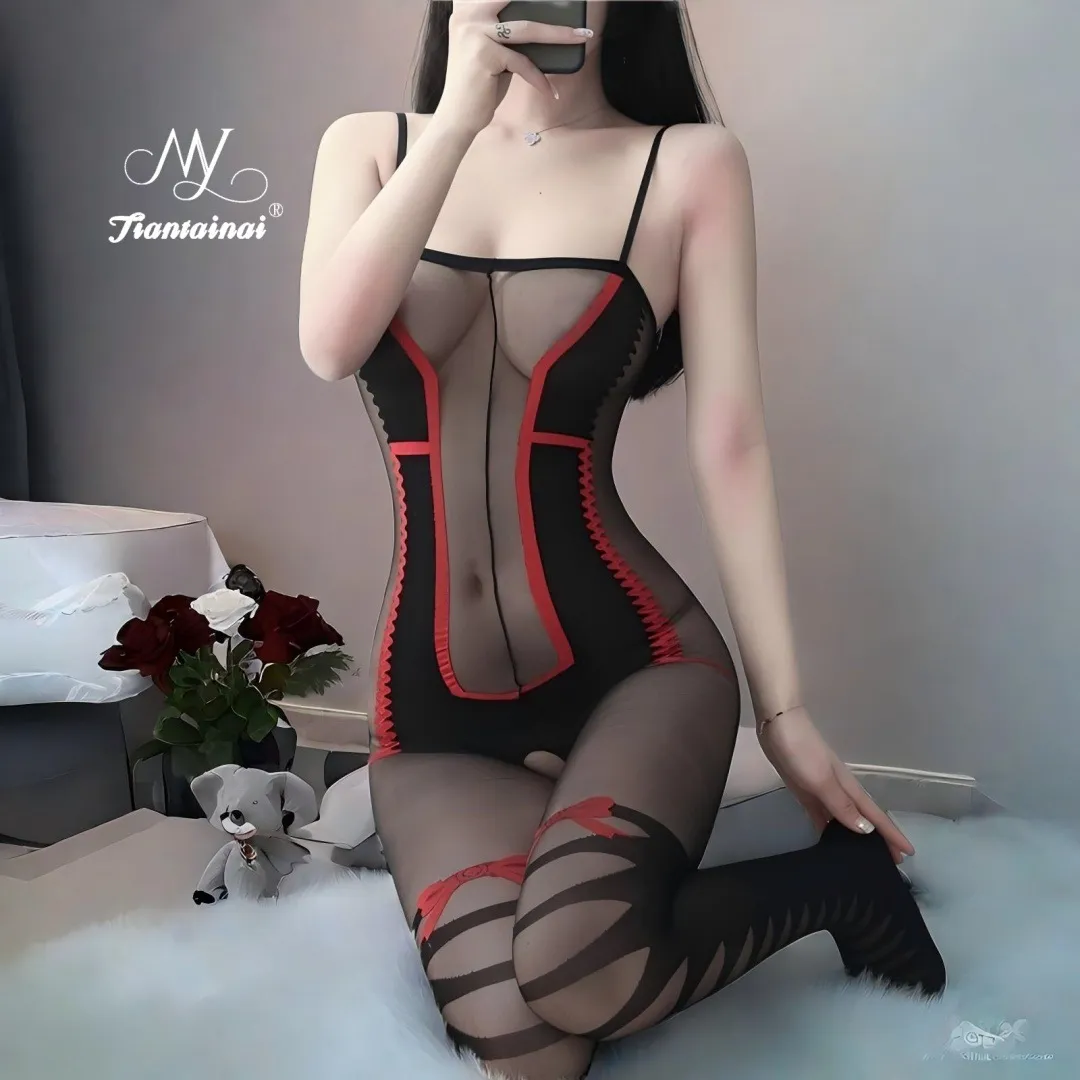 Women's Sexy Lingerie Stockings Jumpsuit - Temptation Transparent Flirtatious Sex Suit - Passion Perspective Uniform for Women thumbnail 3