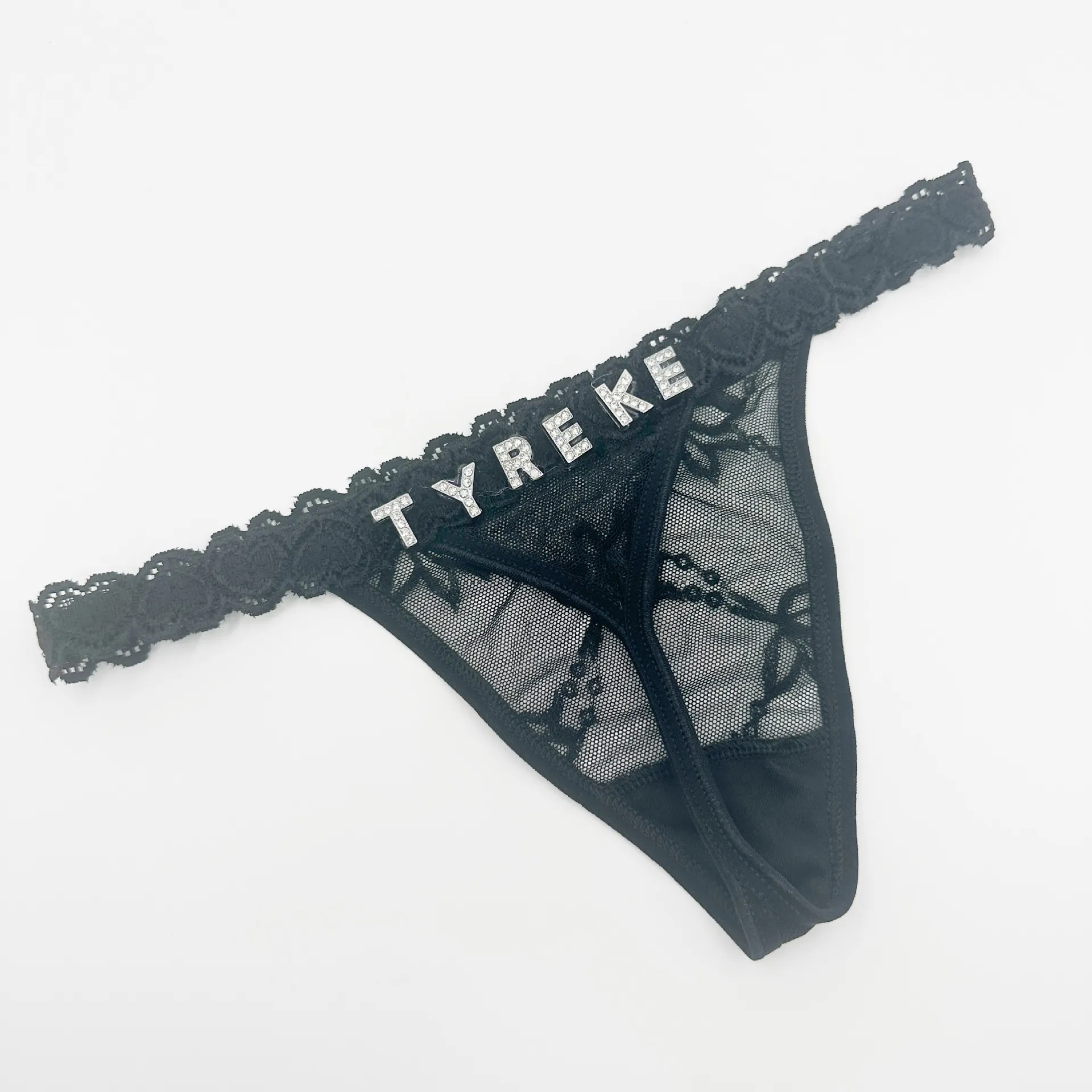 Women's Sexy Lace Thong Panties with Rhinestone Lettering - DIY Customization Available - Fashionable Underwear for Women thumbnail 5