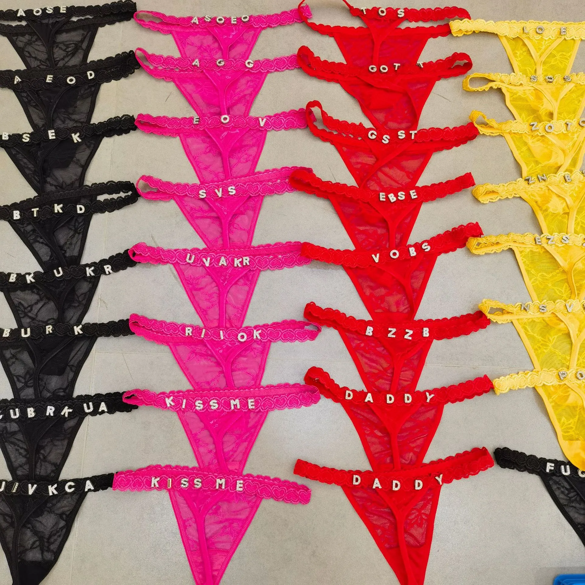 Women's Sexy Lace Thong Panties with Rhinestone Lettering - DIY Customization Available - Fashionable Underwear for Women thumbnail 2