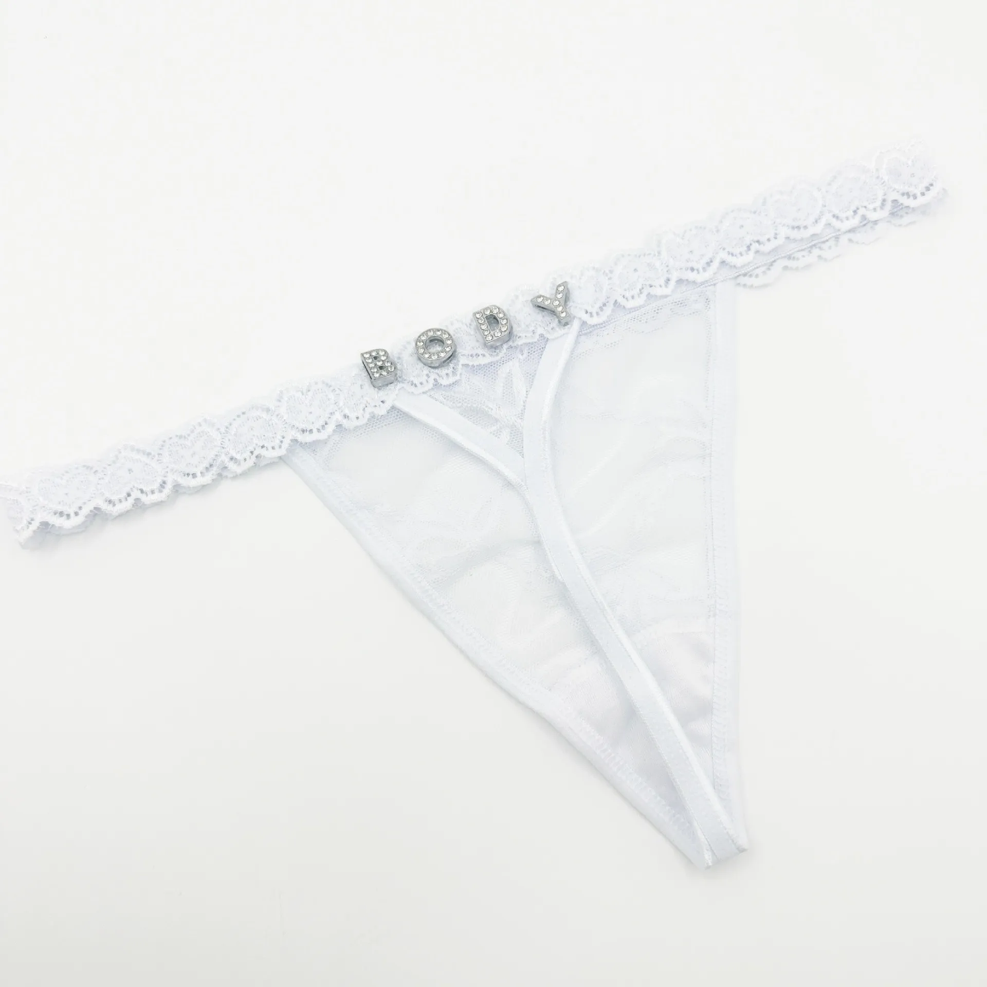 Women's Sexy Lace Thong Panties with Rhinestone Lettering - DIY Customization Available - Fashionable Underwear for Women thumbnail 6
