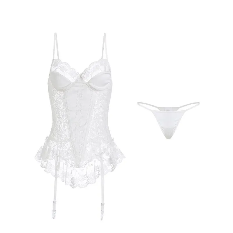 Women's Sexy Lace Lingerie Jumpsuit See-Through Open Strap Deep V Neck Bodysuit Passion Uniform Nightwear Sleepwear thumbnail 5