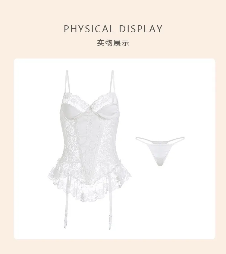 Women's Sexy Lace Lingerie Jumpsuit See-Through Open Strap Deep V Neck Bodysuit Passion Uniform Nightwear Sleepwear showcase 2