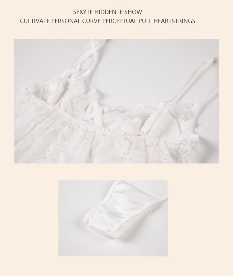 Women's Sexy Lace Lingerie Jumpsuit See-Through Open Strap Deep V Neck Bodysuit Passion Uniform Nightwear Sleepwear showcase 3