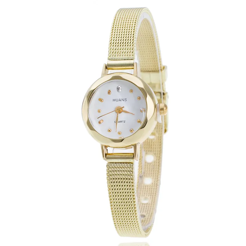 Women's Gold Diamond Quartz Watch with Alloy Fine Mesh Band - Fashionable Student Wristwatch for Girls and Ladies thumbnail 1
