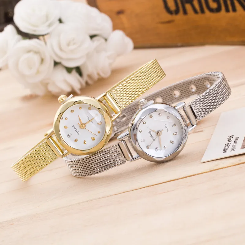 Women's Gold Diamond Quartz Watch with Alloy Fine Mesh Band - Fashionable Student Wristwatch for Girls and Ladies thumbnail 3