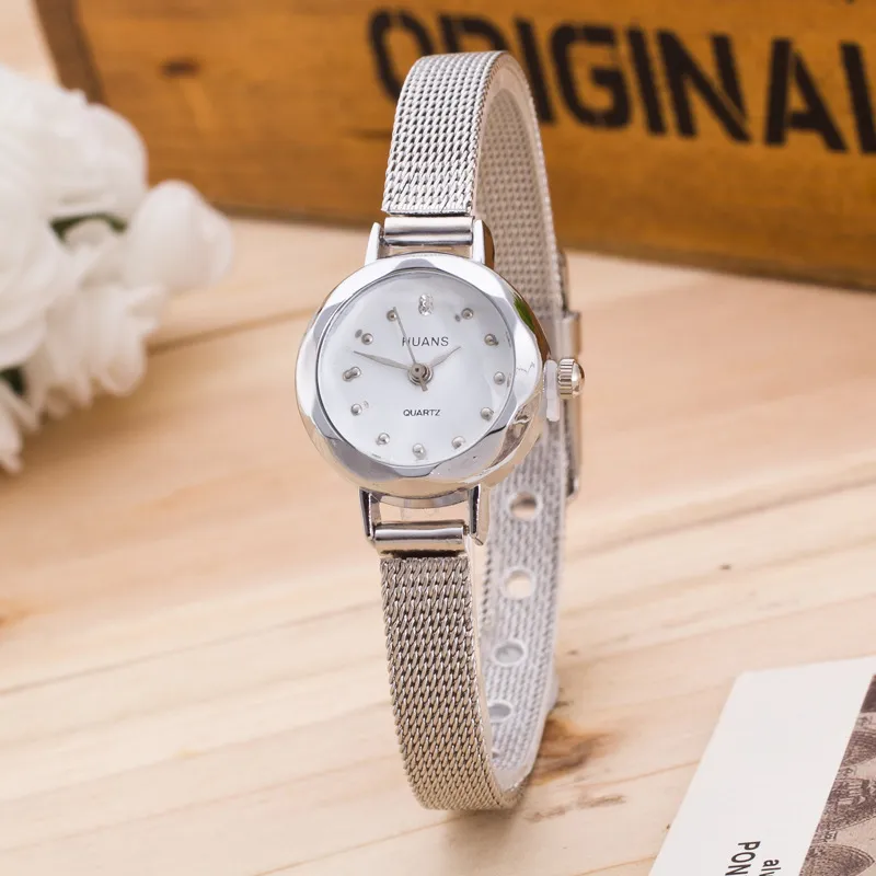 Women's Gold Diamond Quartz Watch with Alloy Fine Mesh Band - Fashionable Student Wristwatch for Girls and Ladies showcase 3