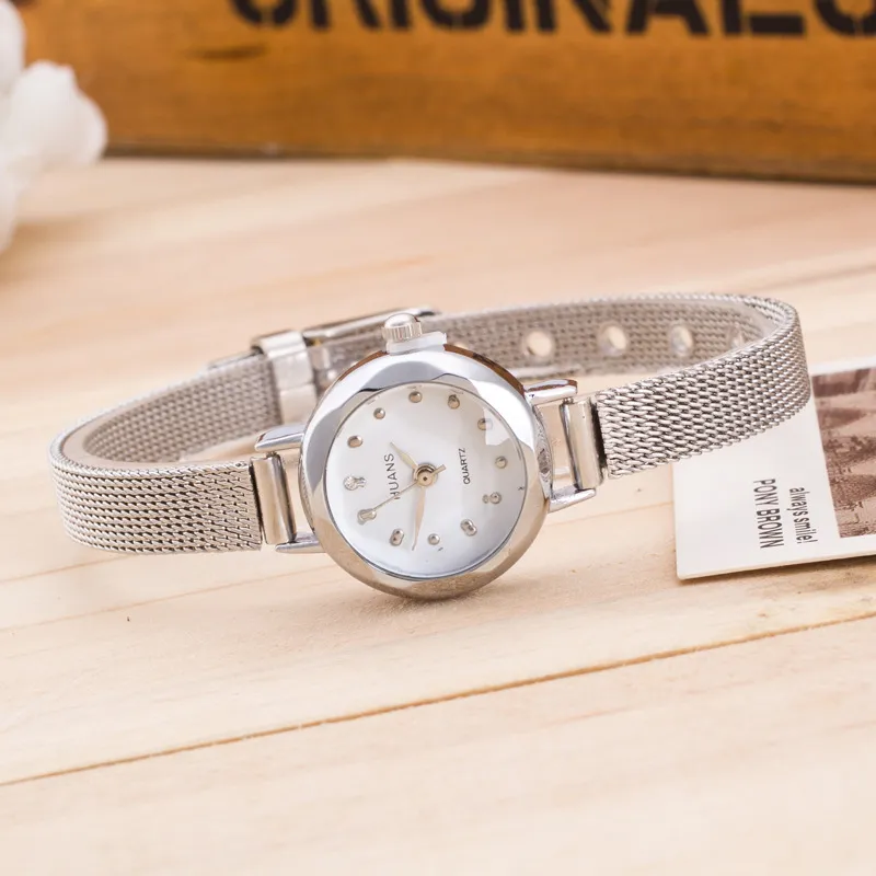 Women's Gold Diamond Quartz Watch with Alloy Fine Mesh Band - Fashionable Student Wristwatch for Girls and Ladies showcase 6