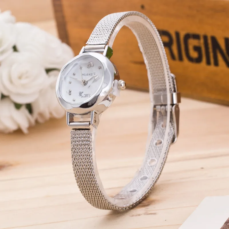 Women's Gold Diamond Quartz Watch with Alloy Fine Mesh Band - Fashionable Student Wristwatch for Girls and Ladies showcase 5