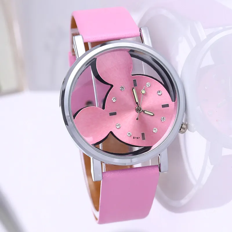 Transparent Hollow Mickey Mouse Watch for Women Girls Kids Students - Fashionable Belt Watch, Cute Design, Wholesale Available thumbnail 1