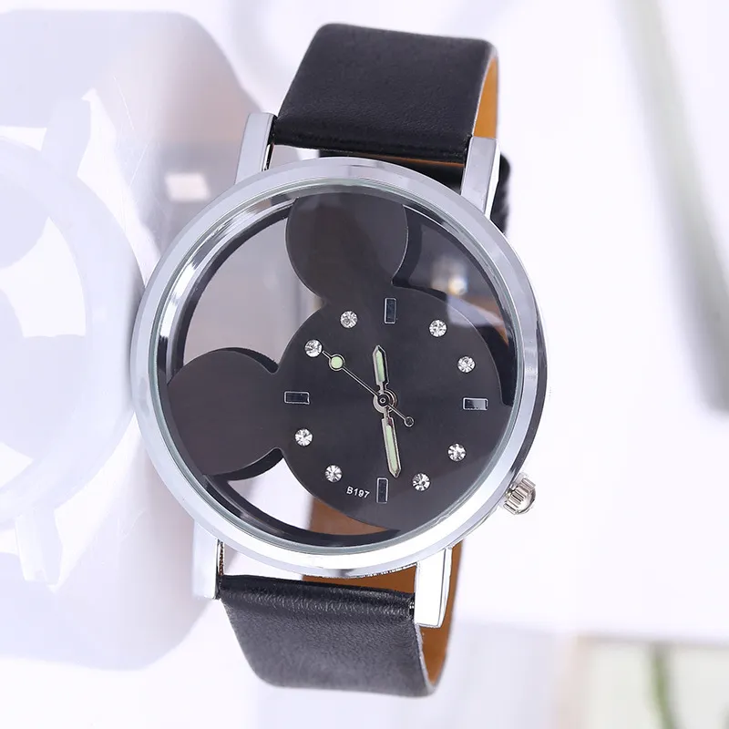 Transparent Hollow Mickey Mouse Watch for Women Girls Kids Students - Fashionable Belt Watch, Cute Design, Wholesale Available thumbnail 2