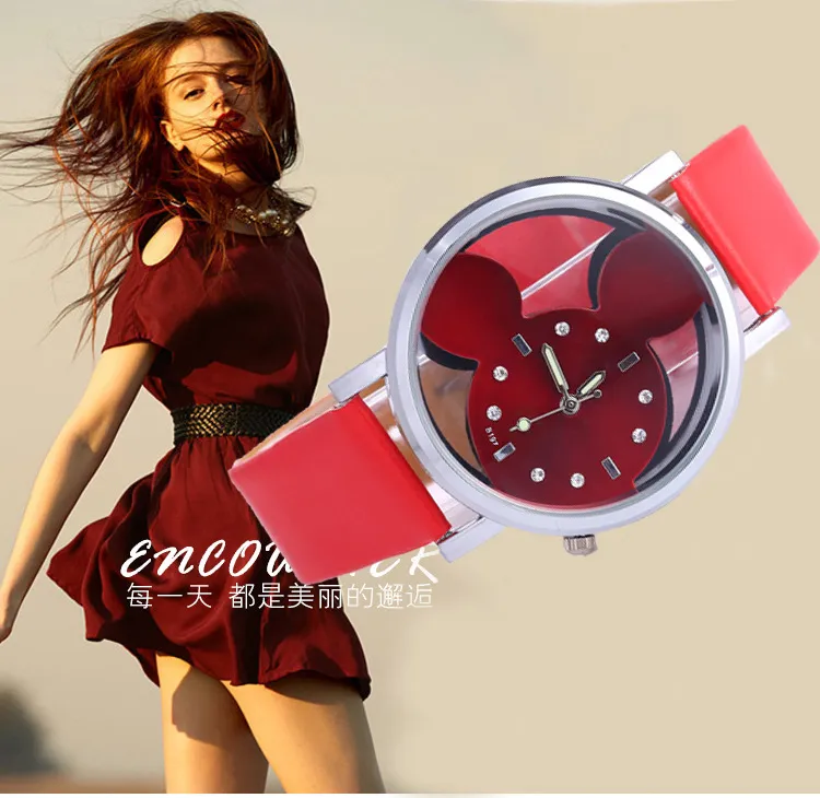 Transparent Hollow Mickey Mouse Watch for Women Girls Kids Students - Fashionable Belt Watch, Cute Design, Wholesale Available showcase 1
