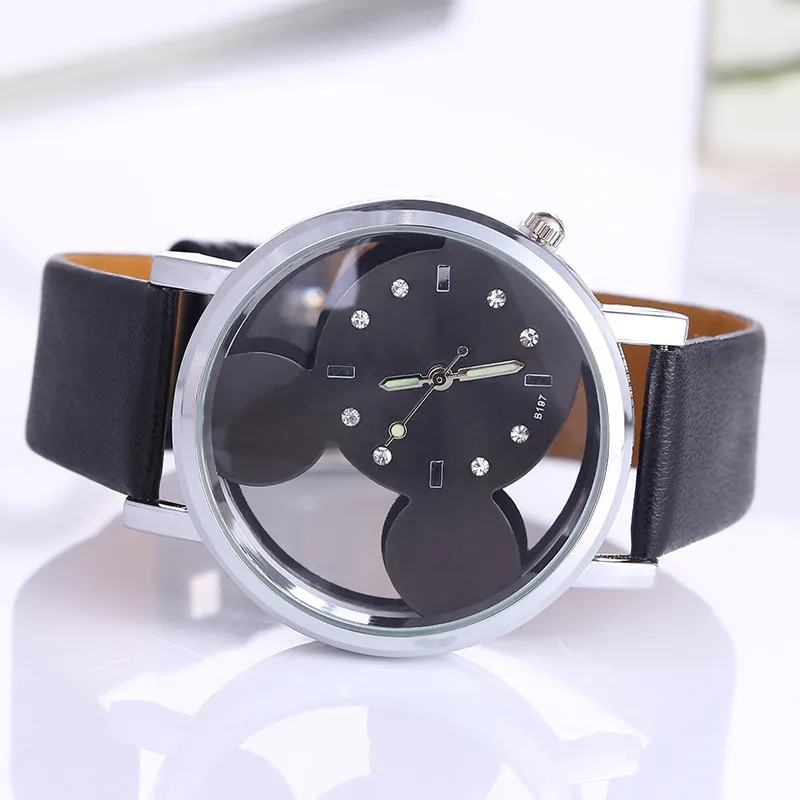 Transparent Hollow Mickey Mouse Watch for Women Girls Kids Students - Fashionable Belt Watch, Cute Design, Wholesale Available thumbnail 9