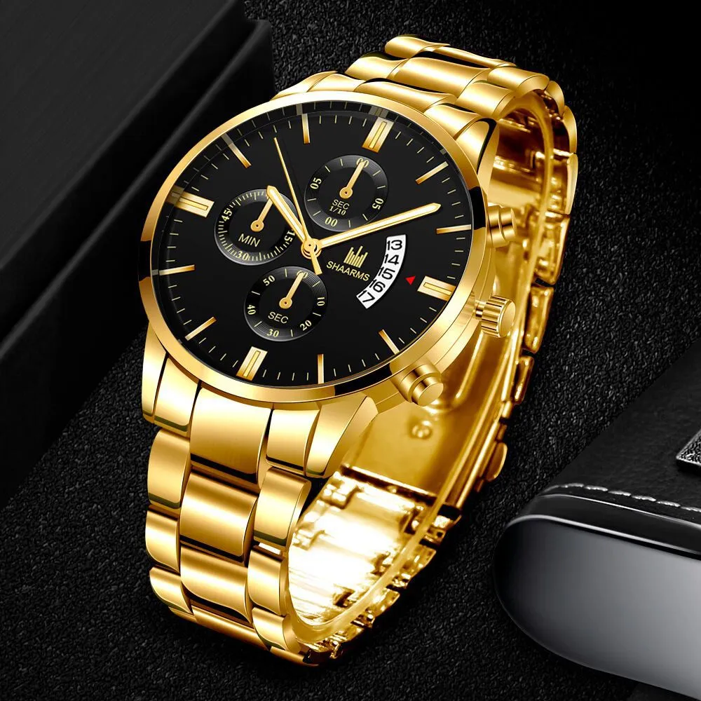 Men's Geneva Quartz Wrist Watch - Stainless Steel Band, Business Casual Style, Fake Chronograph, Calendar Display - Perfect Gift for Him showcase 5