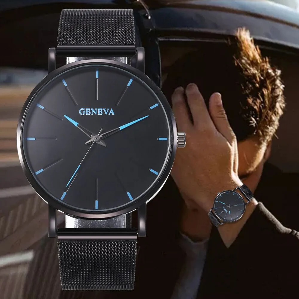 Men's Geneva Quartz Wrist Watch - Stainless Steel Band, Business Casual Style, Fake Chronograph, Calendar Display - Perfect Gift for Him showcase 19