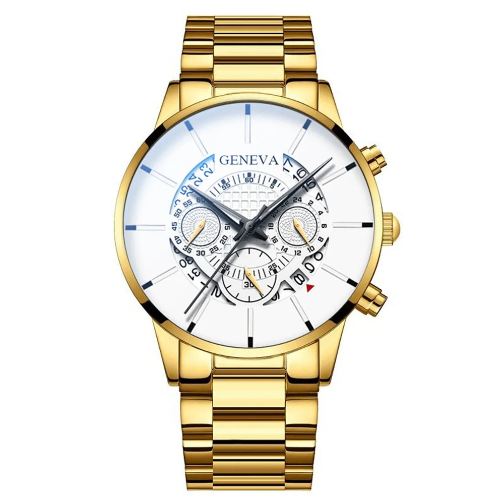 Men's Geneva Quartz Wrist Watch - Stainless Steel Band, Business Casual Style, Fake Chronograph, Calendar Display - Perfect Gift for Him thumbnail 4