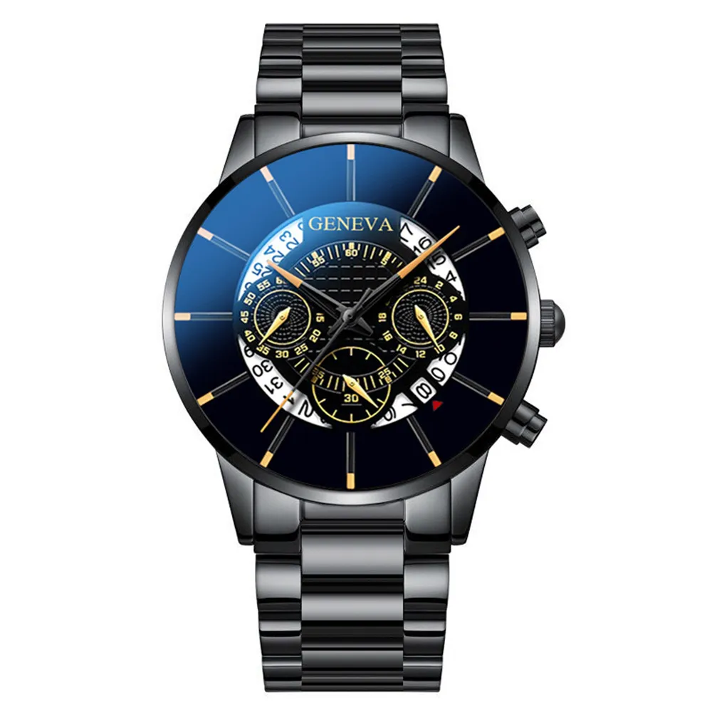 Men's Geneva Quartz Wrist Watch - Stainless Steel Band, Business Casual Style, Fake Chronograph, Calendar Display - Perfect Gift for Him thumbnail 2