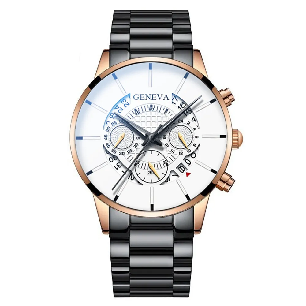 Men's Geneva Quartz Wrist Watch - Stainless Steel Band, Business Casual Style, Fake Chronograph, Calendar Display - Perfect Gift for Him thumbnail 10