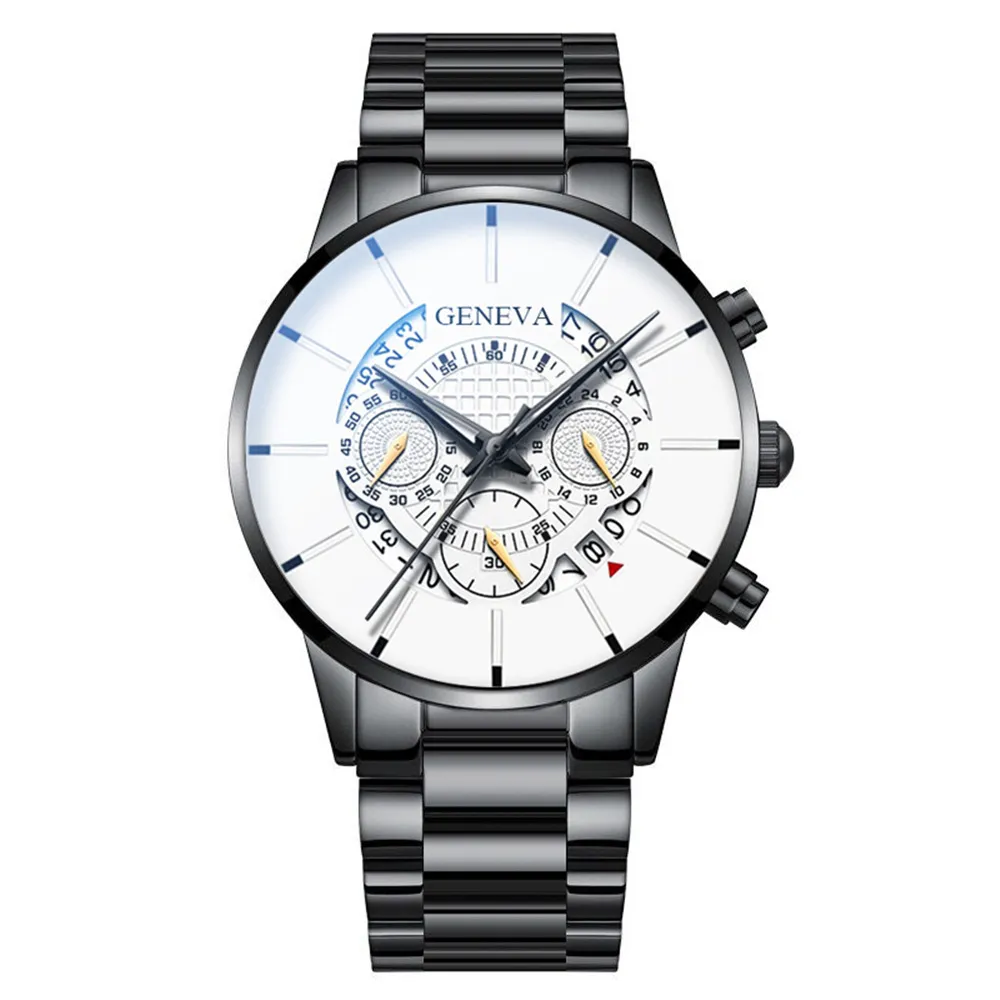 Men's Geneva Quartz Wrist Watch - Stainless Steel Band, Business Casual Style, Fake Chronograph, Calendar Display - Perfect Gift for Him thumbnail 6