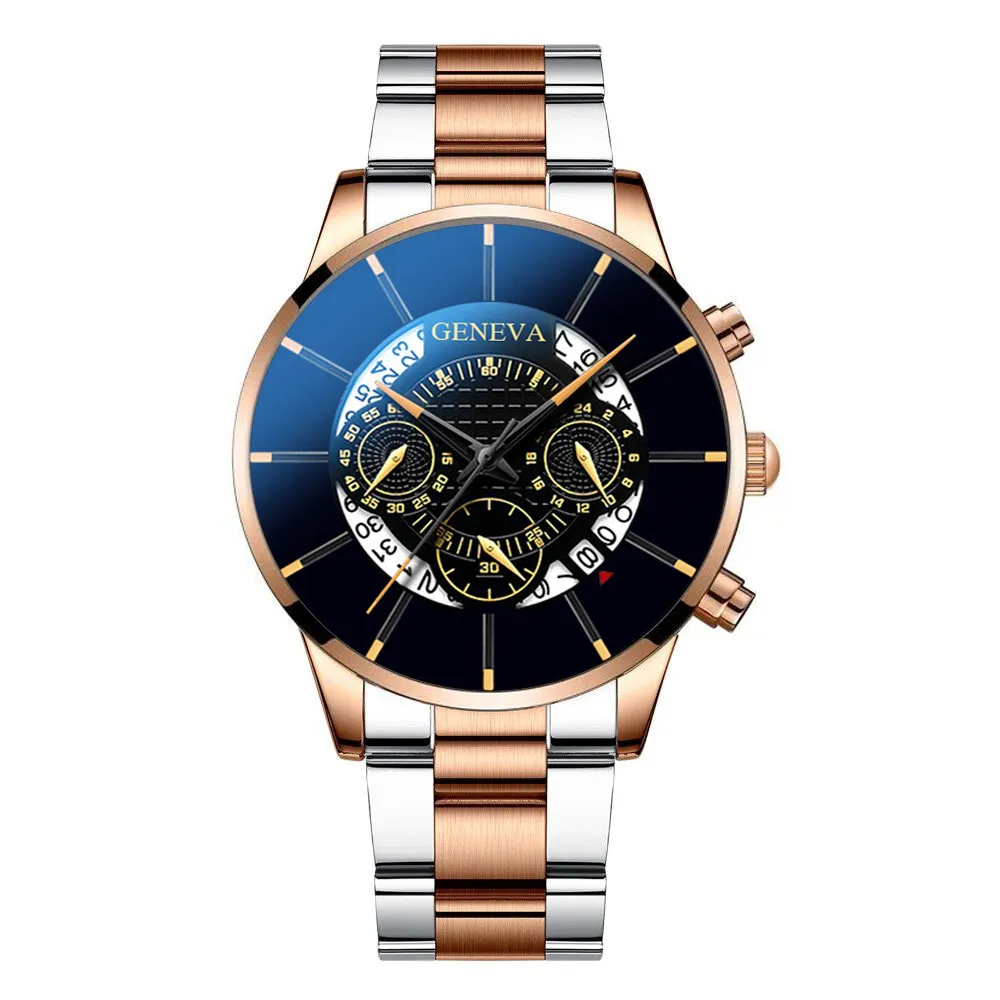 Men's Geneva Quartz Wrist Watch - Stainless Steel Band, Business Casual Style, Fake Chronograph, Calendar Display - Perfect Gift for Him thumbnail 8