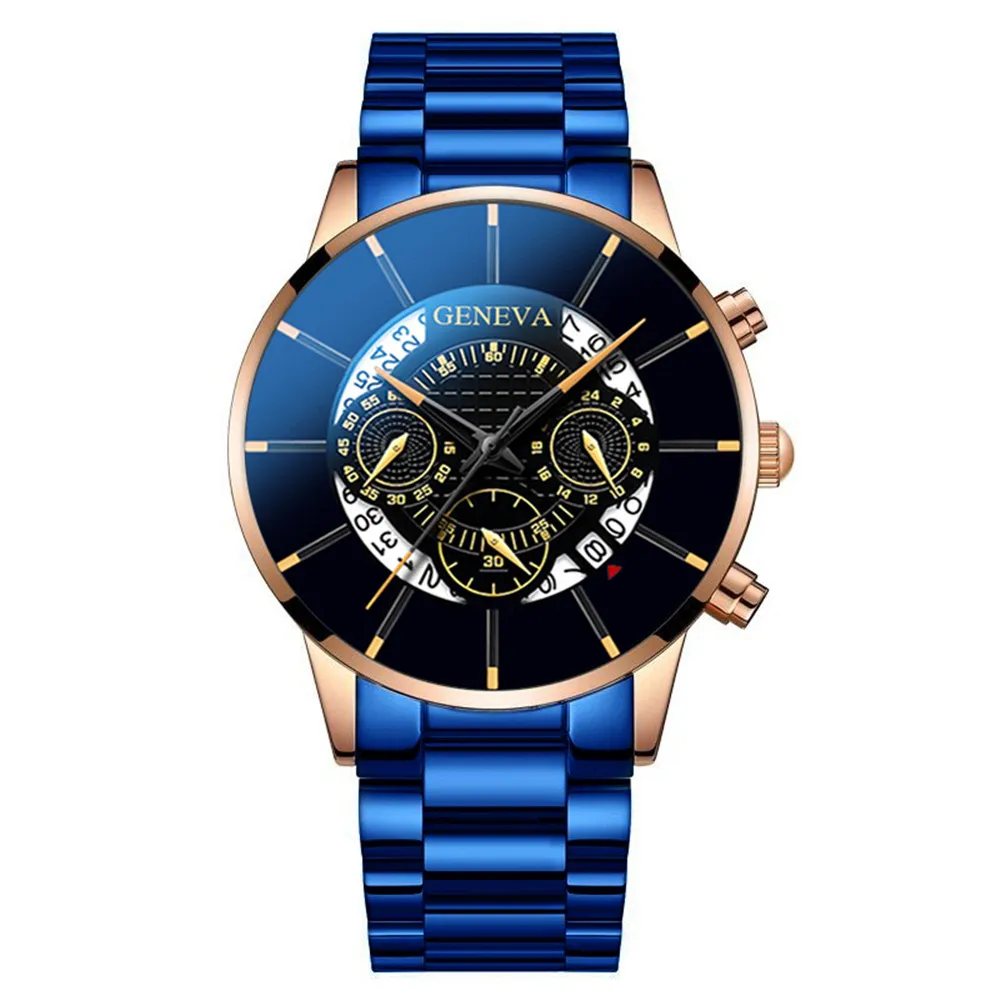 Men's Geneva Quartz Wrist Watch - Stainless Steel Band, Business Casual Style, Fake Chronograph, Calendar Display - Perfect Gift for Him thumbnail 3