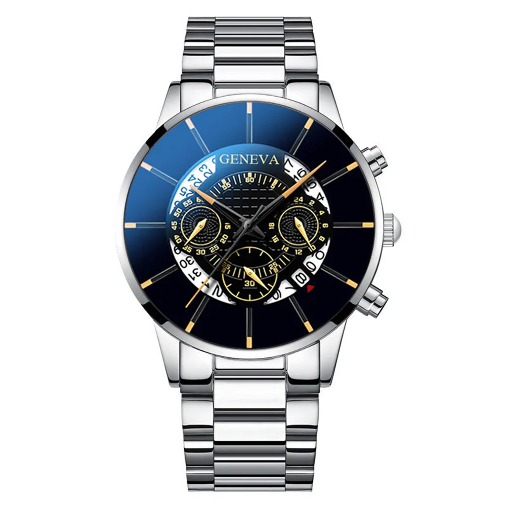 Men's Geneva Quartz Wrist Watch - Stainless Steel Band, Business Casual Style, Fake Chronograph, Calendar Display - Perfect Gift for Him thumbnail 7