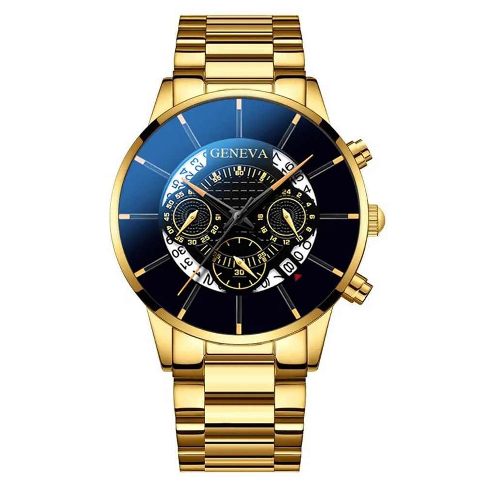 Men's Geneva Quartz Wrist Watch - Stainless Steel Band, Business Casual Style, Fake Chronograph, Calendar Display - Perfect Gift for Him thumbnail 9