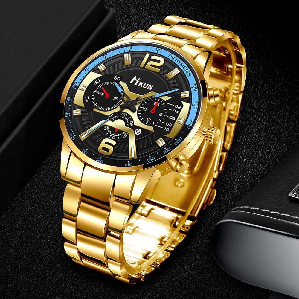 Men's Geneva Quartz Wrist Watch - Stainless Steel Band, Business Casual Style, Fake Chronograph, Calendar Display - Perfect Gift for Him showcase 9