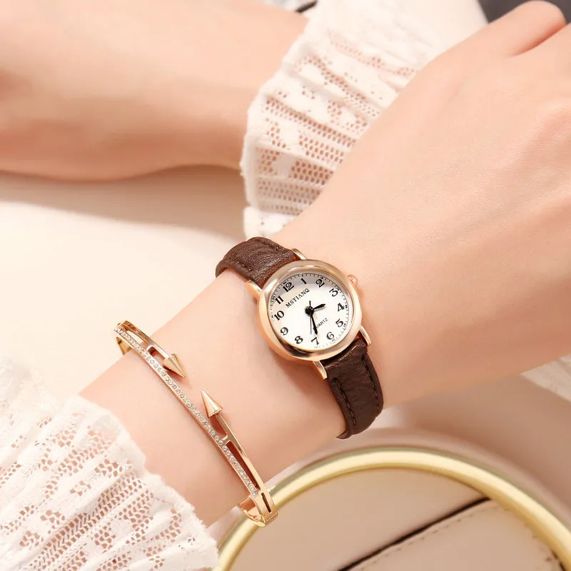 Women's Korean Style Simple Cute Watch for Students | Retro Artistic Tiny Small Dial Girlfriend Watch Pair | Fashionable Wristwatch for Girls thumbnail 2